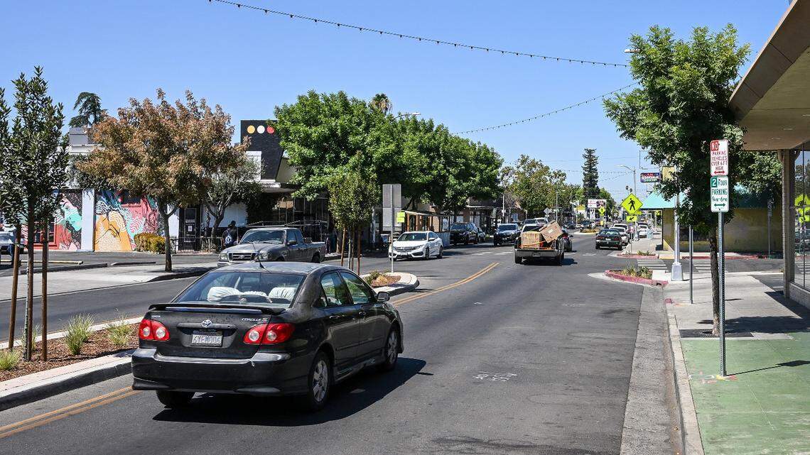 Two-hour parking signs have been posted on Olive Avenue near the Tower Theatre in Fresno’s Tower District.