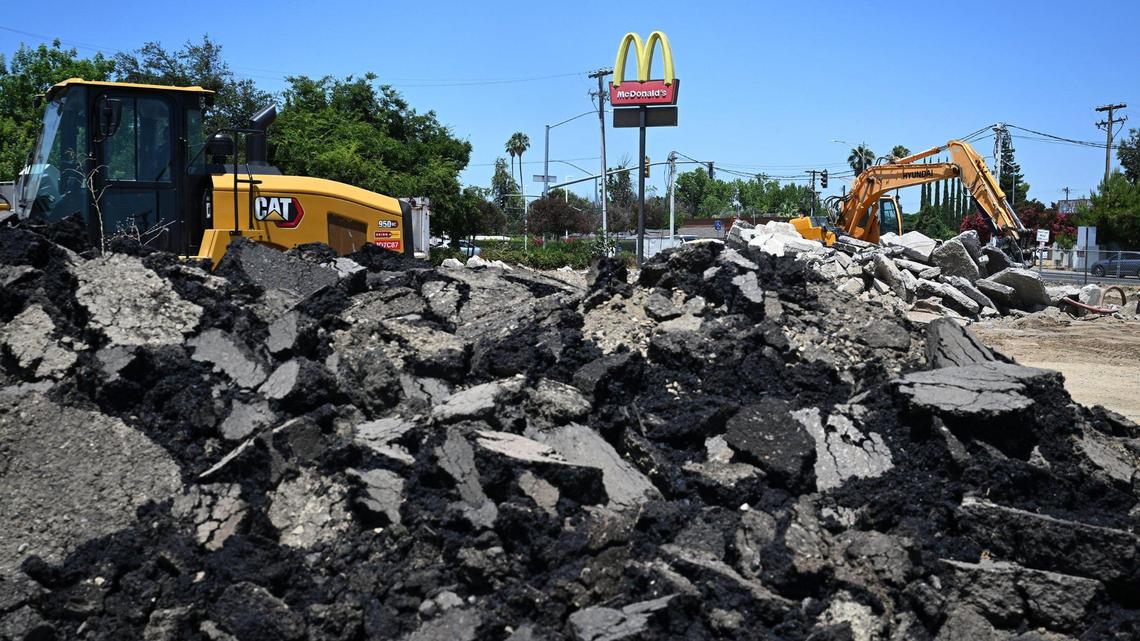 The McDonald’s in Tarpey Village near the intersection of Clovis and Ashlan avenues caught on fire in November 2023 and ended up being demolished. Construction to rebuild the restaurant began this month. Photographed Friday, June 27, 2025.
