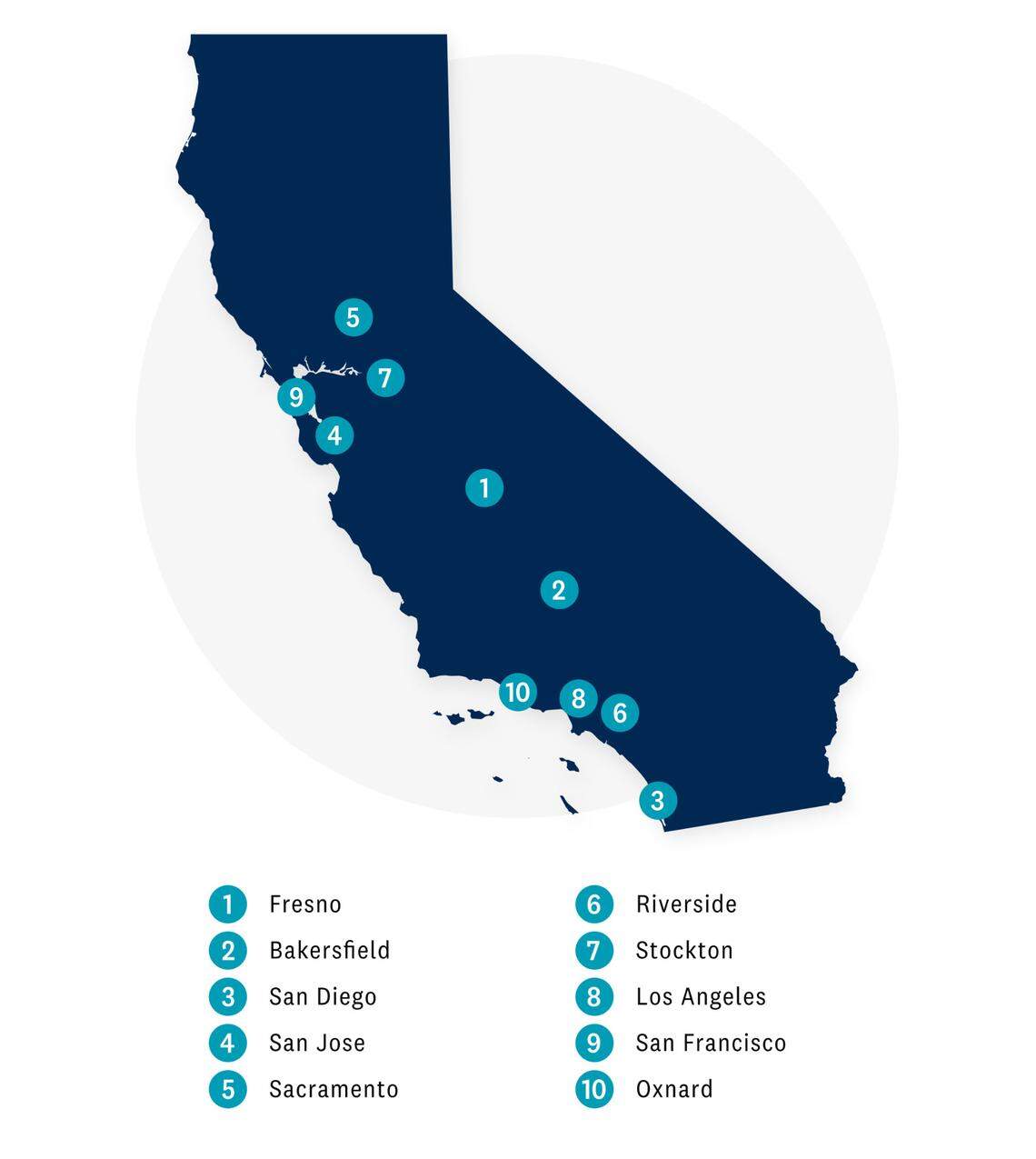 A graphic created by Checkr shows the top 10 cities for working women in California. Fresno is ranked number one.