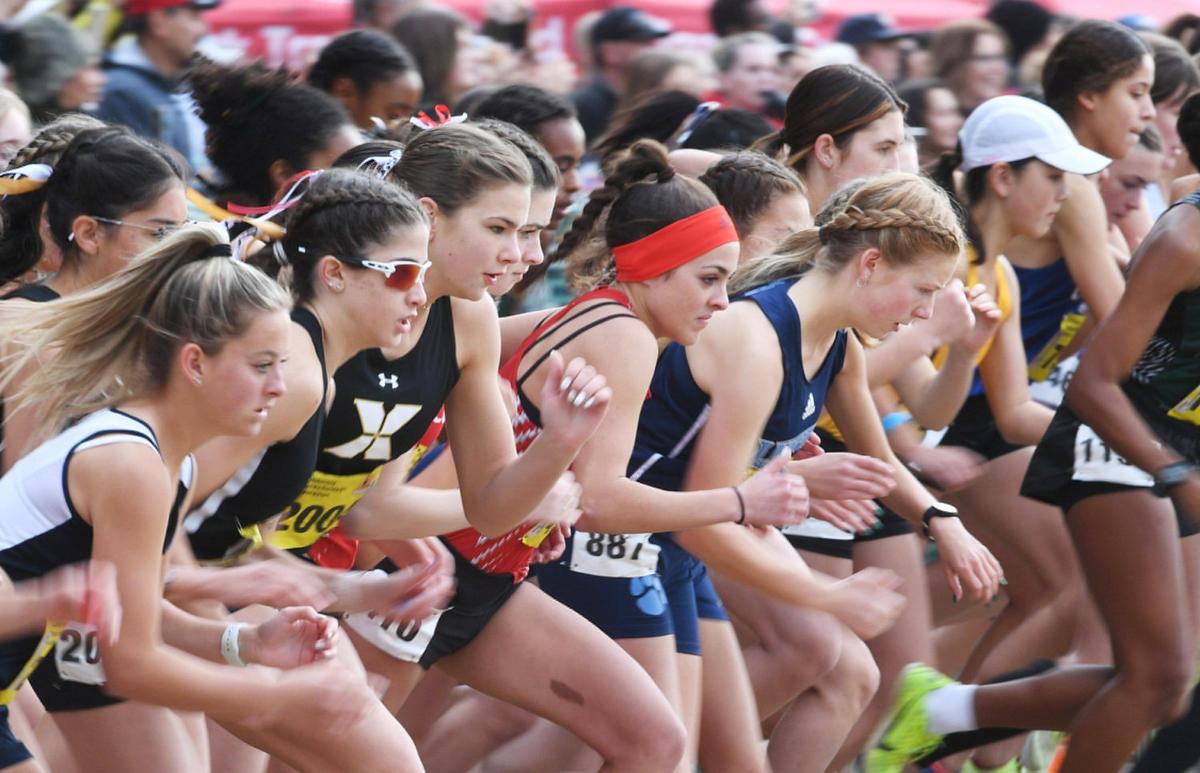 Division V girls at the starting line in the CIF state cross country championship meet Saturday, Nov. 26, 2022 in Fresno.