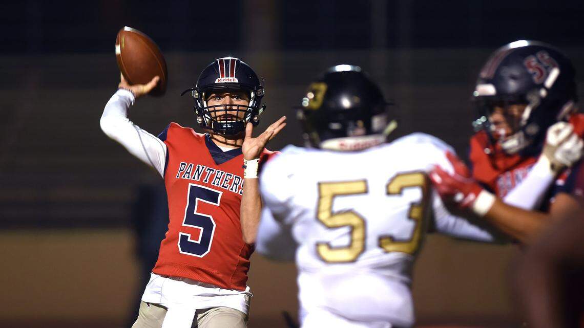 Memorial High quarterback Alec Trujillo, shown in this file art photo, threw four touchdowns and ran in another as the top-seeded Panthers demolished Mt. Whitney 68-34 in the semifinals of the Central Section Division III playoffs.