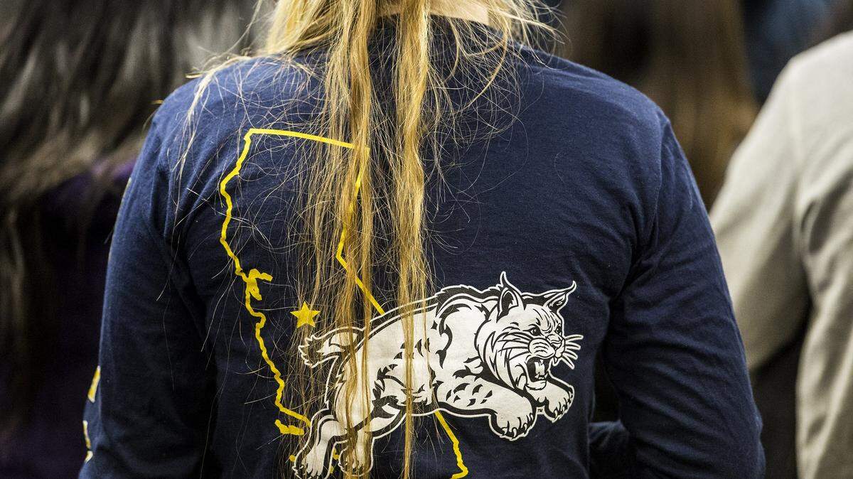 A woman wears a University of California, Merced Bobcats shirt during a gathering at Vault Works in downtown Merced, Calif., Wednesday, Nov. 4, 2015.