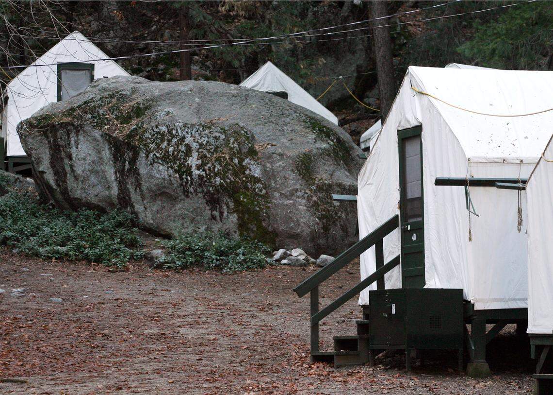 Tent cabins at Half Dome Village (formerly called Curry Village) in Yosemite Valley.