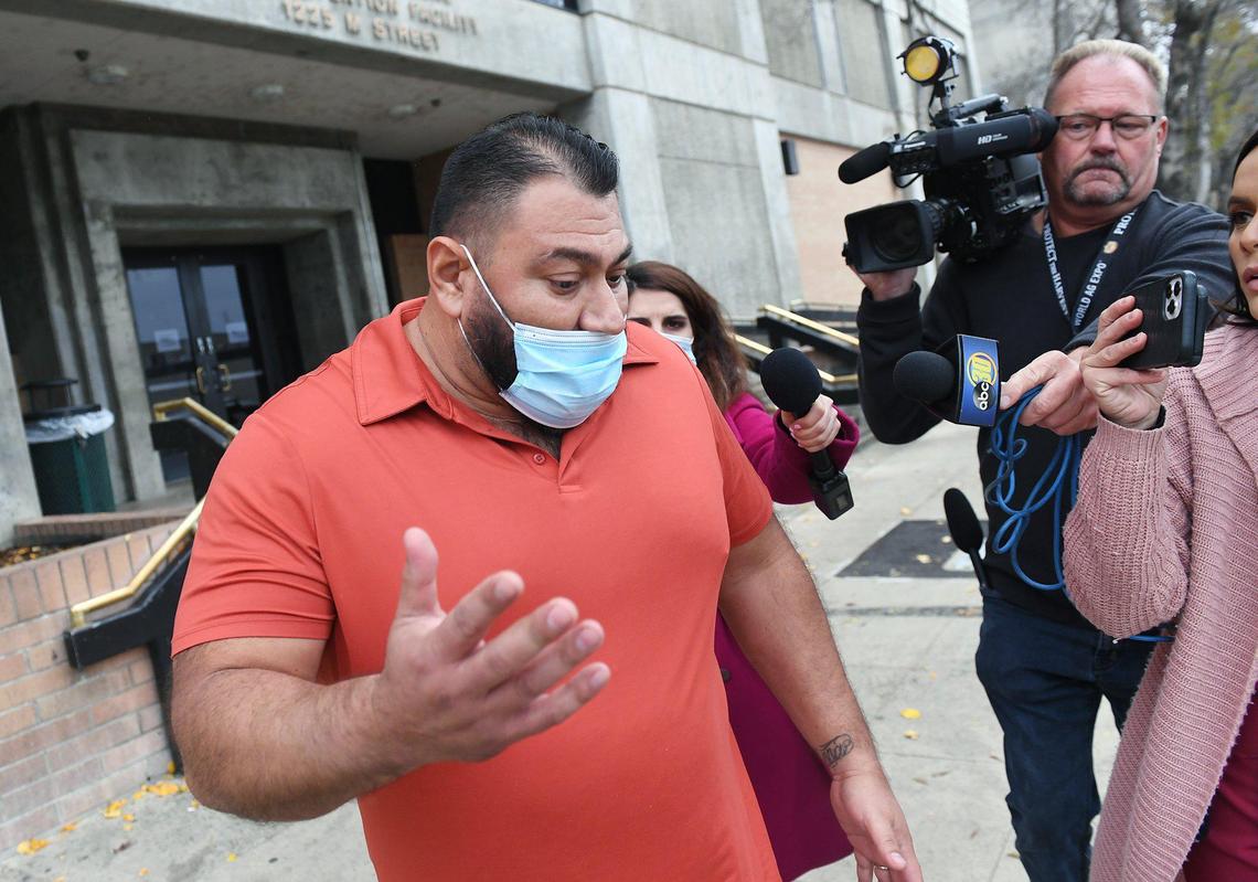 Sanger Mayor Eli Ontiveros answers questions from the media as he leaves Fresno County Jail Wednesday afternoon, after being taken into custody at his home that morning. Photographed Wednesday, Dec. 22, 2021 in Fresno.