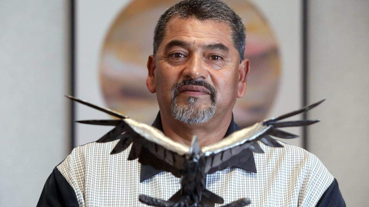Frank Hernández, a 57-year worker for Vermeulen Almond Hulling in Modesto, was honored as the Stanislaus County Farmworker of the during a Modesto Rotary Club ceremony at the Modesto Centre Plaza on April 1, 2025. He received $3,000 and a sculpture of an eagle.