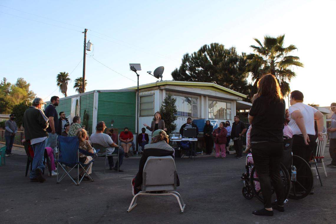 California Legal Rural Assistance lawyer Mariah Thompson held a community meeting at Trails End to inform residents of the option of creating a cooperative and buying the mobile home park.