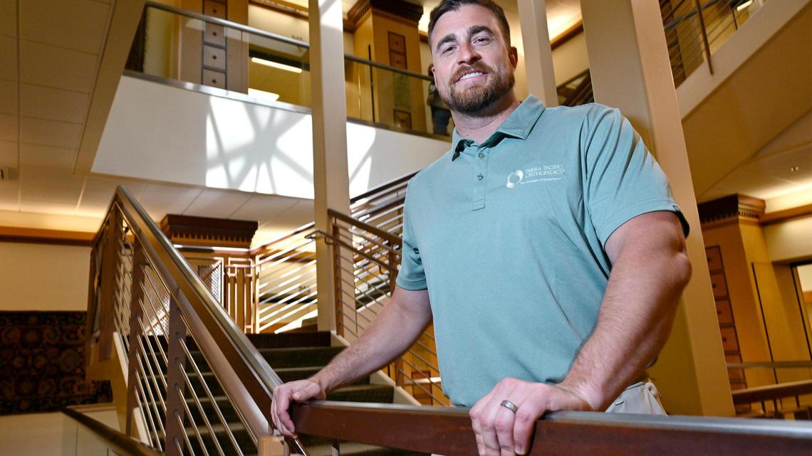 Dr. Zachary Hill, former Fresno State Bulldog football player and the youngest son of former coach Pat Hill will be the new team physician for the Bulldogs. Photographed Monday, Aug. 28, 2023 in Fresno.