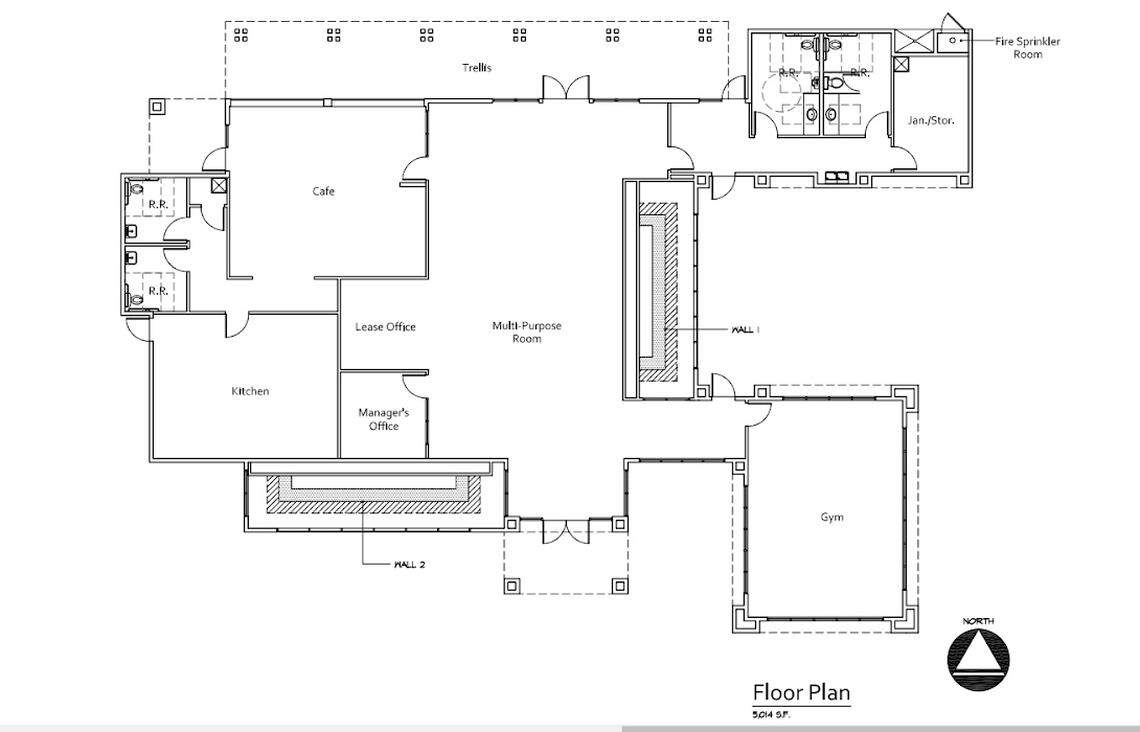 A revised design for a 5,014-square foot coffeehouse/clubhouse at Casa di Fortuna, a luxury townhouse subdivision near West Shaw Avenue in Fresno, shows how two walls from the historic Garcia Adobe will be incorporated into the building’s footprint.