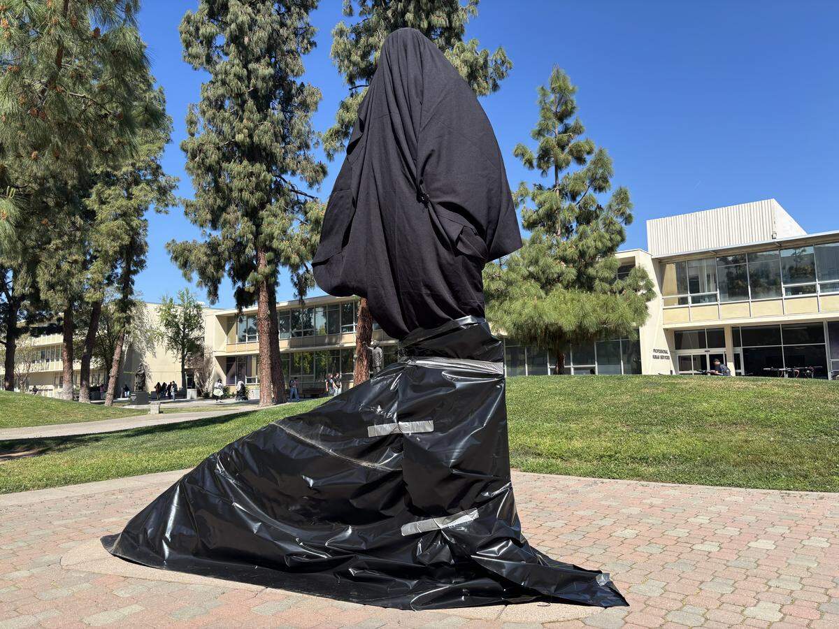The statue of Cesar Chavez located in Fresno State’s Peace Garden was covered up following allegations that he sexually abused women and girls. Fresno State said the statue will eventually come down.