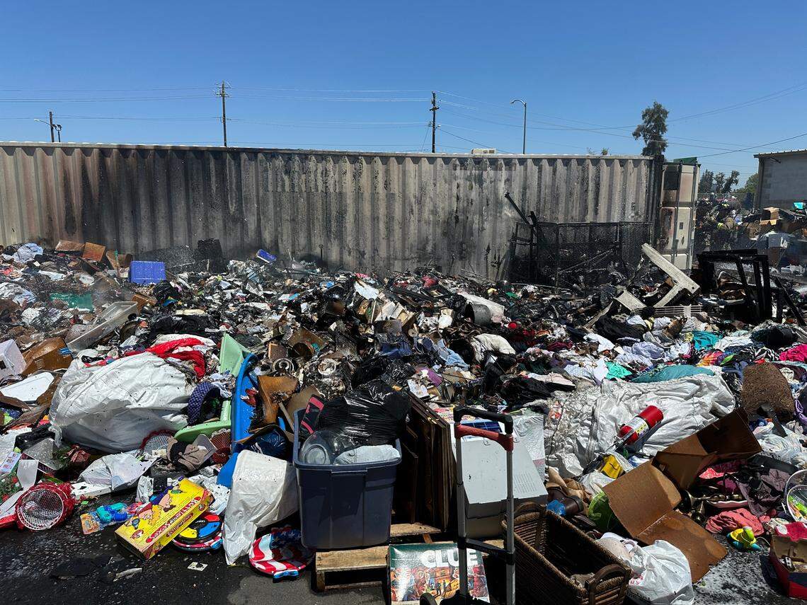 Pile of donations catch on fire at Fresno thrift store on Thursday, July 10, 2025.