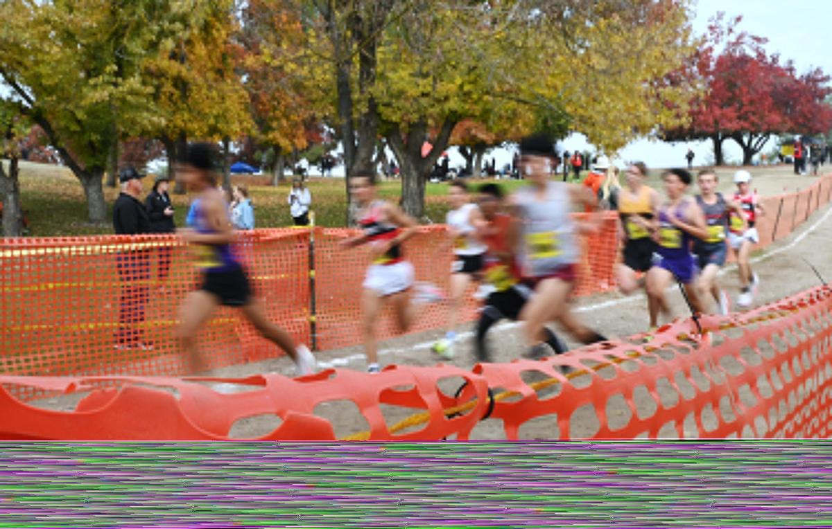 Runners in the CIF Boys D-IV state cross country championship create a blur Saturday, Nov. 26, 2022 at Fresno’s Woodward Park.