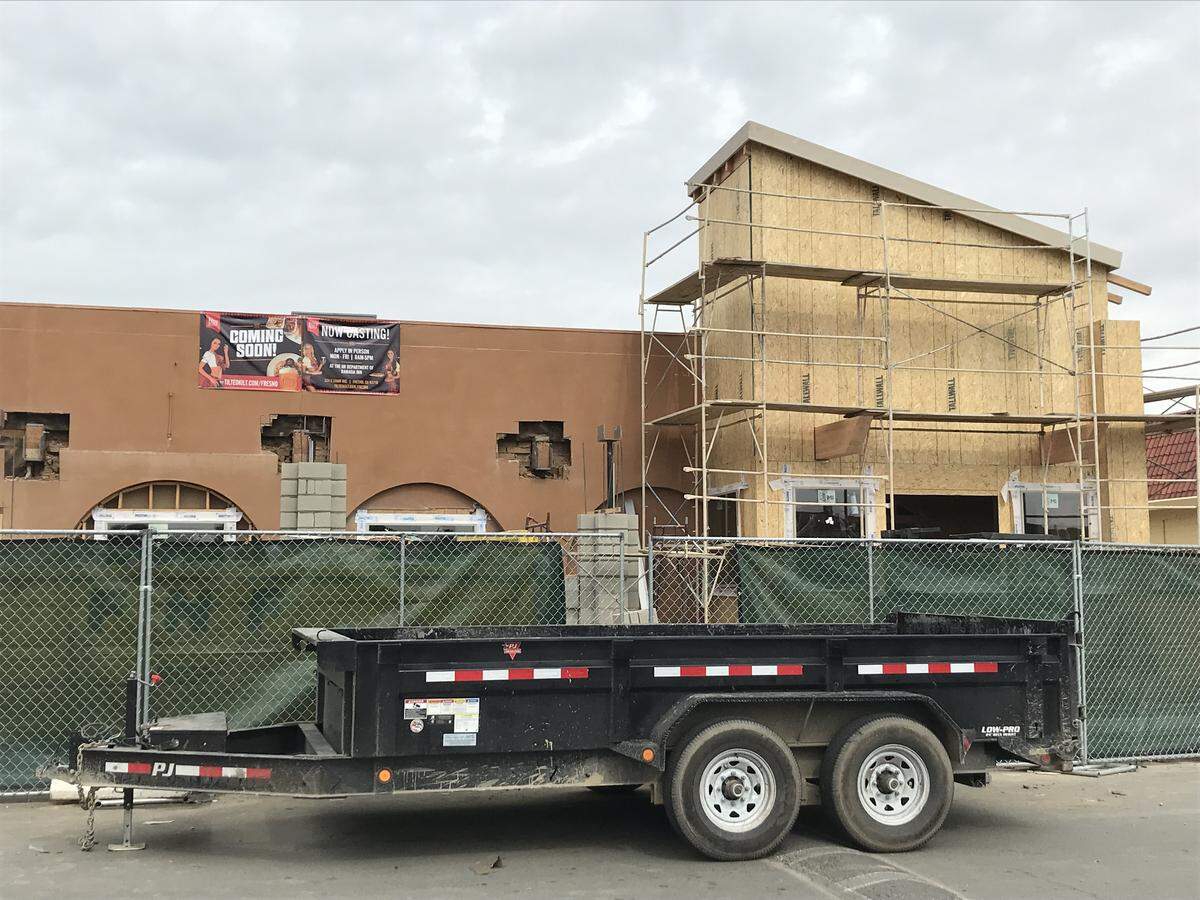Construction on the future Tilted Kilt Pub & Eatery in Fresno on Friday, March 1.