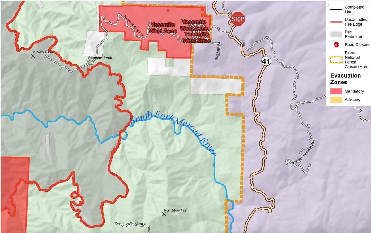 A map shows the location of the Ferguson Fire as of Monday, July 23.