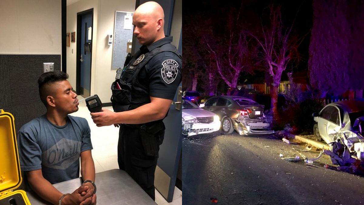 Jesus Garcia-Pacheco is given a breathalyzer test by Madera police.