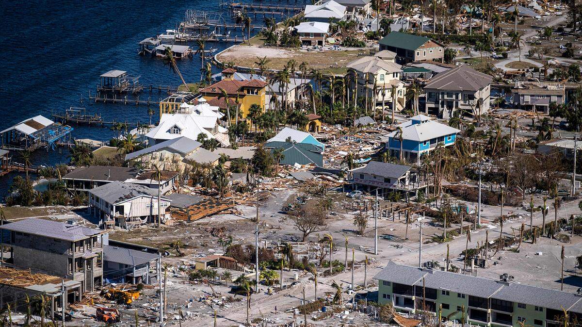 A picture taken on Sept. 30 shows destroyed houses in the aftermath of Hurricane Ian in Fort Myers Beach, Florida.