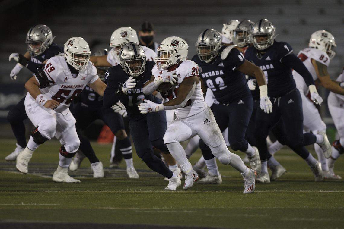 Fresno State running back Ronnie Rivers rushed for 69 yards on 14 plays in the Bulldogs loss at Nevada Saturday, Dec. 5, 2020. The loss knocked the Bulldogs out of contention for a spot in the Mountain West Conference championship game.