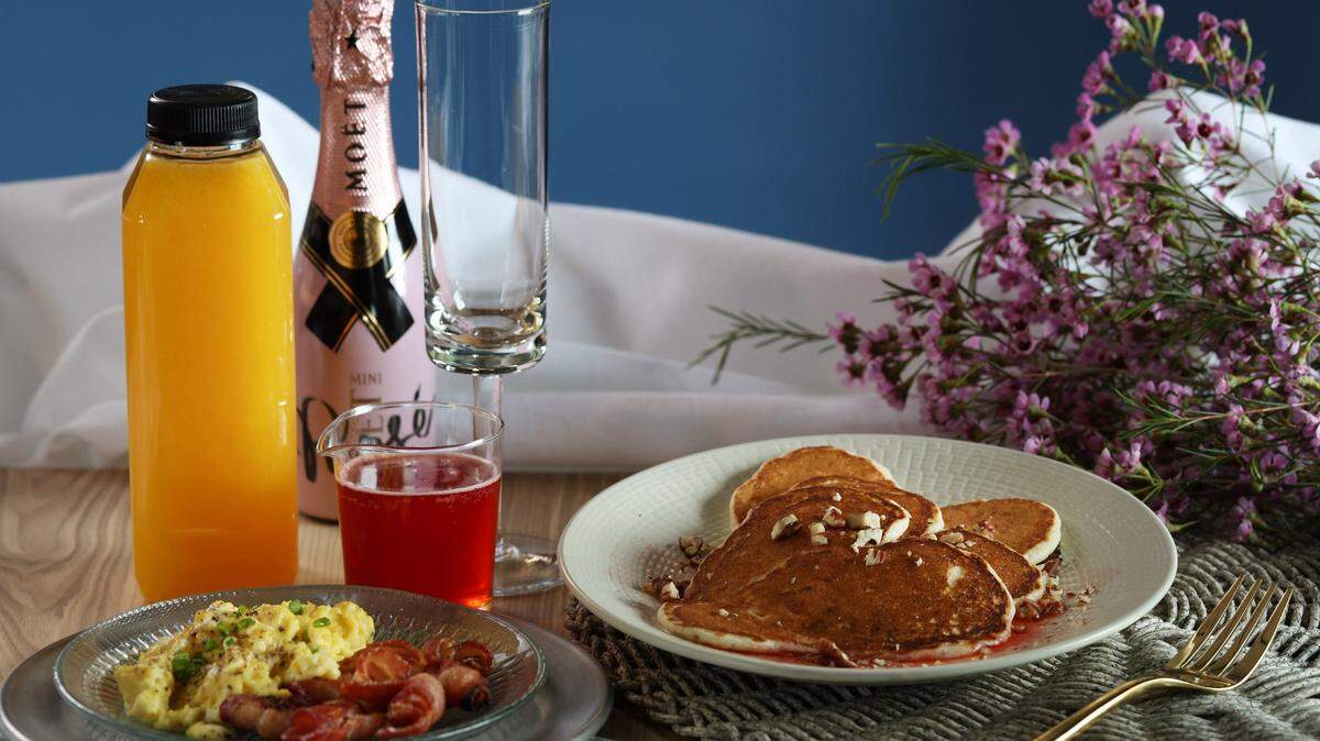 Pancakes and mimosas are a popular weekend brunch option.