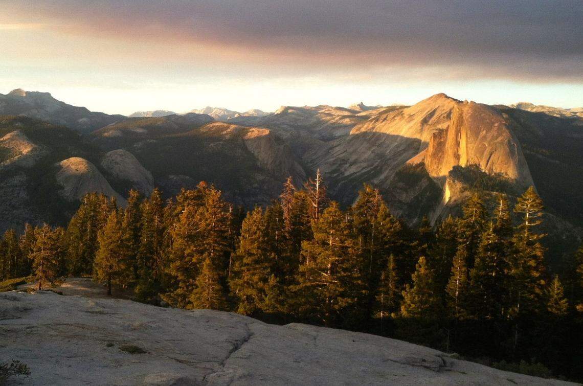 Half Dome and High Sierra Yosemite, as seen from the top of Sentinel Dome, located along Glacier Point Road, summer 2015.
