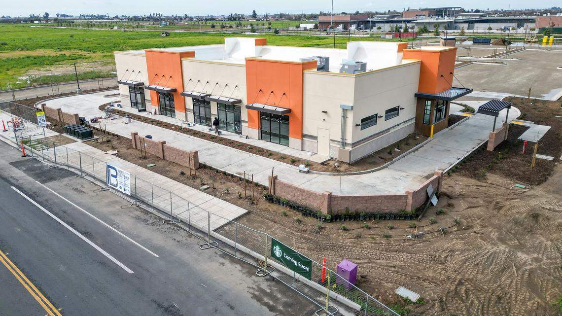 The first Starbucks in southwest Fresno is under construction at Church Avenue and Martin Luther King Jr Boulevard between Rutherford B. Gaston Middle School and Fresno City College's West Fresno Center.