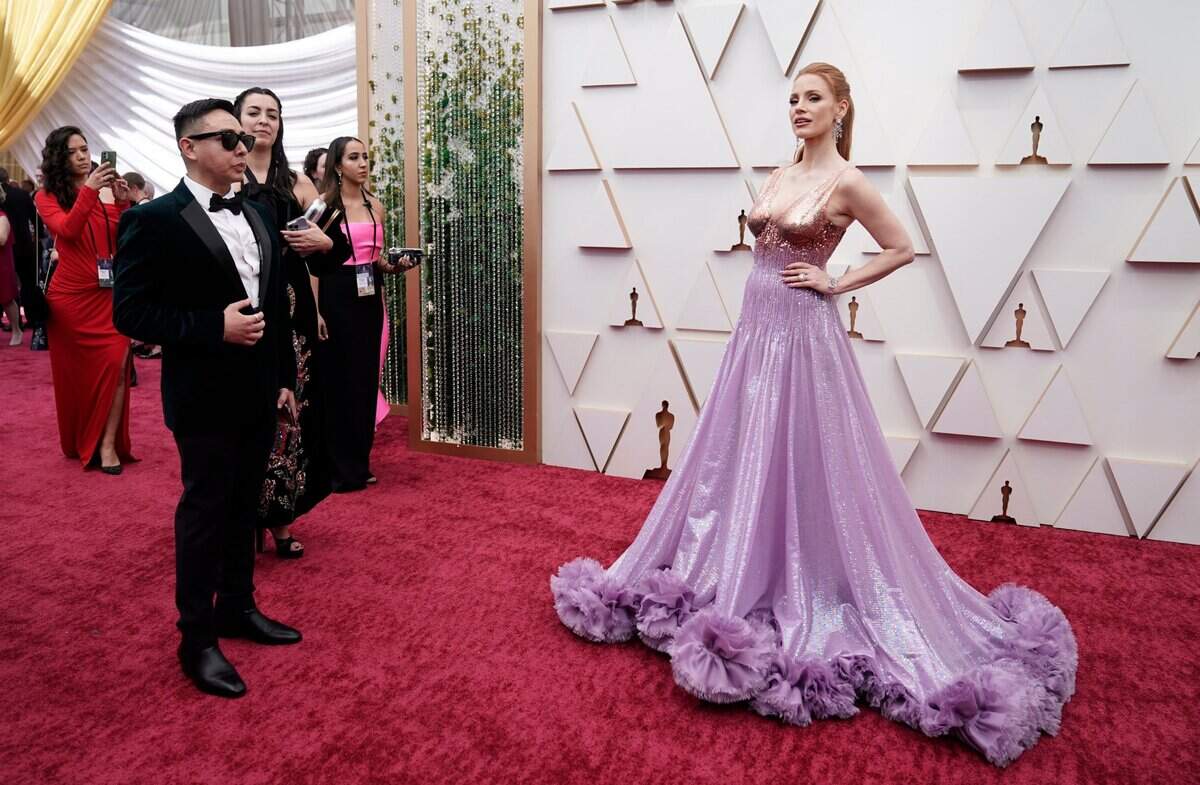 Jessica Chastain arrives at the Oscars on Sunday, March 27, 2022, at the Dolby Theatre in Los Angeles.