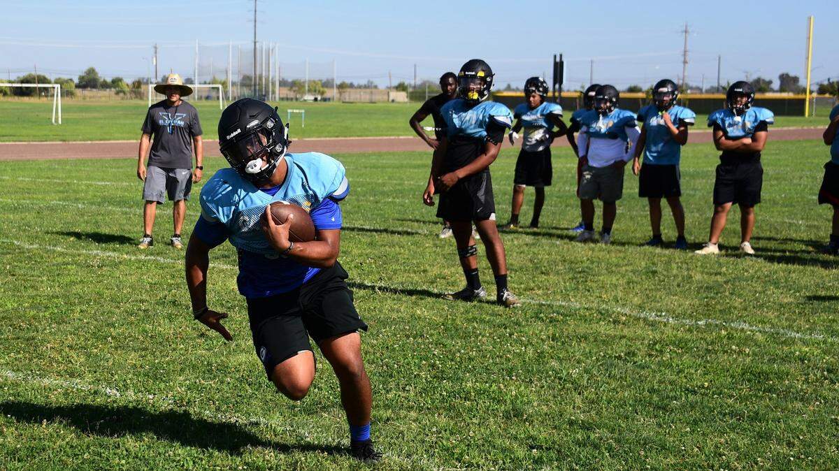 El Capitan High’s football team is shown during a practice in 2019. The school recently named assistant coach Anthony Martinez as the Gauchos new football coach.