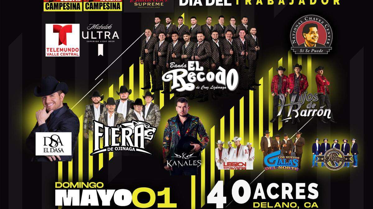 Las estaciones de radio La Campesina y Forge celebran a trabajadores con concierto. El evento tendrá las presentaciones de Banda El Recodo, La Fiera de Ojinaga, El Dasa, Kanales, Hijos de Barron, Los Nuevos Galas y Legion Sinaloense.  Aunque el festival familiar no es gratis, el precio del boleto es solo $10. 