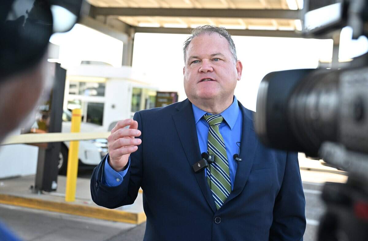 Mark Thorpe, aviation director for the City of Fresno, explains the benefits of Fresno Yosemite International Airport's new parking system during a demonstration event, Tuesday morning, July 14, 2026 in Fresno.