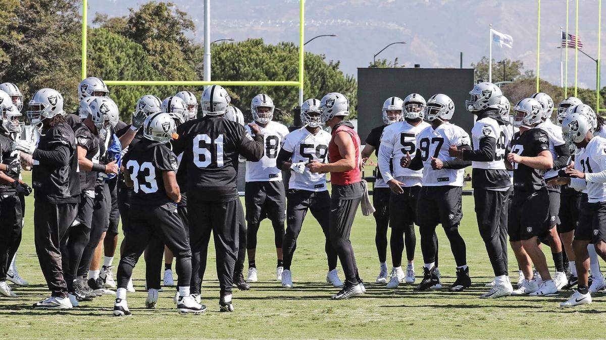 Oakland Raiders players go through final practice on Friday, Sept. 21, 2018. The Raiders will look to get on the win column when they visit the Miami Dolphins on Sunday, Sept. 23, 2018.