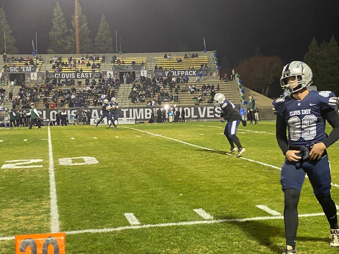 Pregame warmups for Clovis East prior to the Central Section Division I-AA championship against Central on Friday, Nov. 22, 2024.