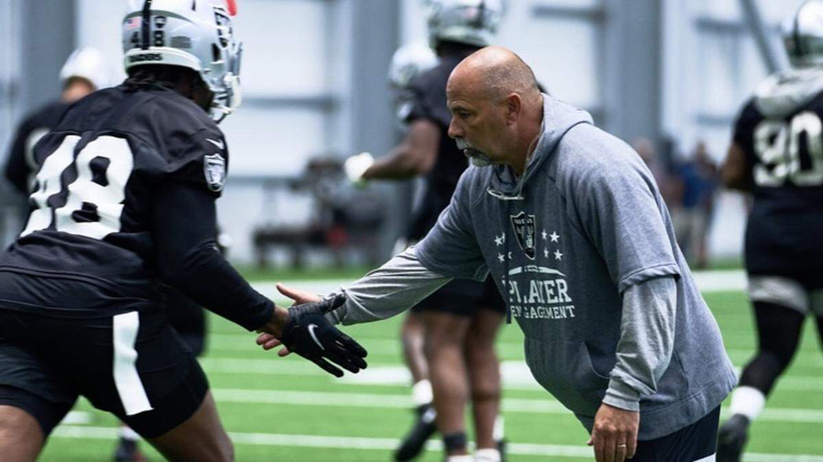 Las Vegas Raiders interim coach Rich Bisaccia at a recent practice in Henderson, Nev. Bisaccia is favored to land the permanent head coaching job with the Raiders by one oddsmaker.