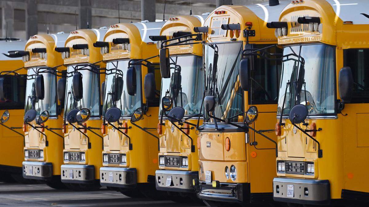 Clovis Unified School District buses are parked at the city yard Friday, April 11, 2025 in Clovis.