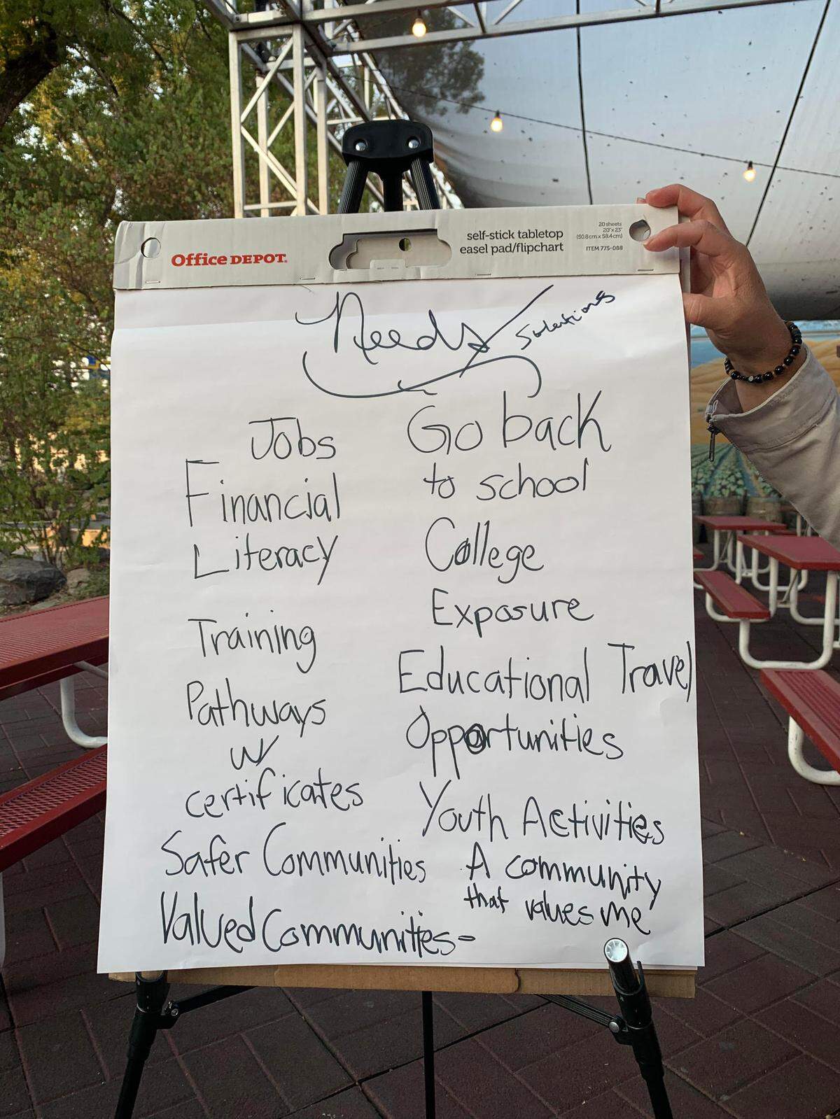 Youth come up with a list of community needs to decrease gun violence during a breakout session at Wednesday’s city summit.