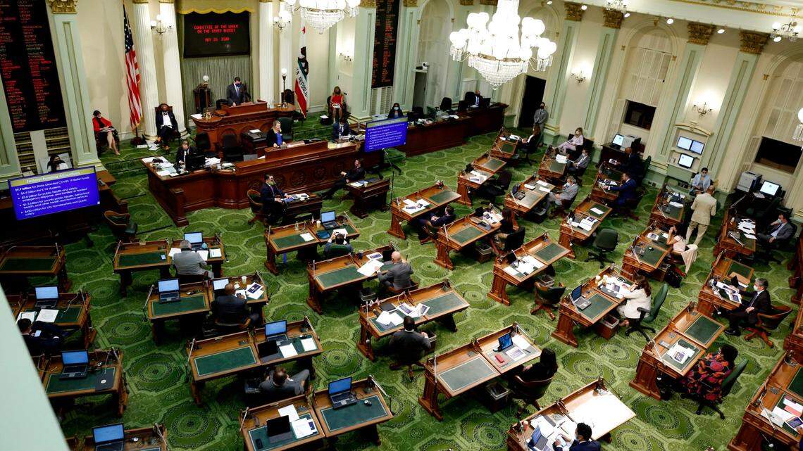 Members of the Assembly meet to discuss the state budget at the Capitol in Sacramento last May.