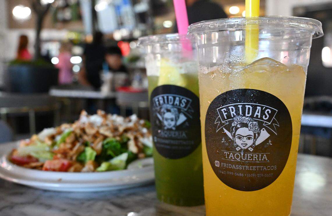 Agua fresca is served with a chicken salad at newly-opened Frida’s Azul offering Mexican food as well as breakfast items like eggs and chilaquiles at Herndon and Willow avenues in Clovis. Photographed Thursday, July 24, 2025.