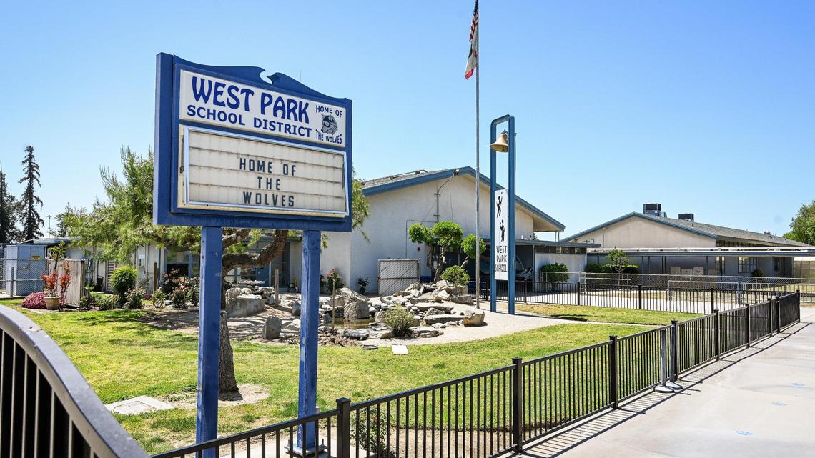 The entrance to West Park Elementary School District southwest of Fresno photographed on Wednesday, May 4, 2022.