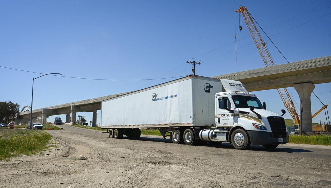 A truck drives down Central Avenue at North in south central Fresno on Thursday, April 6, 2023. A lawsuit by residents of Calwa and Malaga in south central Fresno alleges that environmental impacts for a $140 million interchange project on Highway 99 will be harmful for residents.