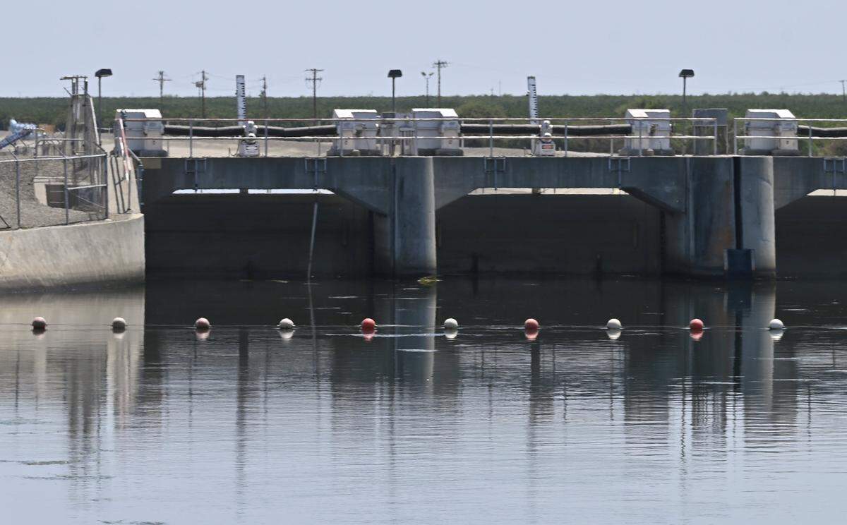 A check gate along the California's Aqueduct, seen near Three Rocks Monday, Aug. 11, 2025.