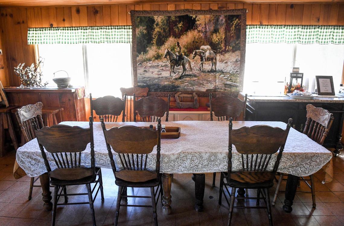 The dining table inside the main building at the Minarets Pack Station is shown cleaned up on Friday, June 11, 2021 after heavy smoke and ash covered the area during last year’s Creek Fire. The owners of the station say they are ready for business this summer.