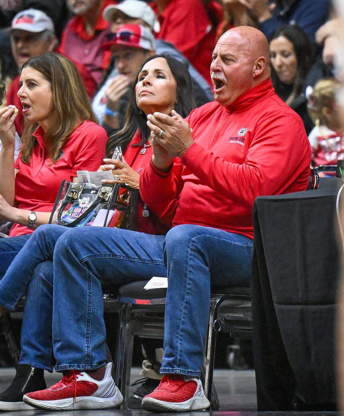 Fresno Mayor Jerry Dyer cheers on the Bulldogs during their non-conference game against CSU Bakersfield at Selland Arena in downtown Fresno for the “Return to Selland” game on Sunday, Nov. 30, 2025.