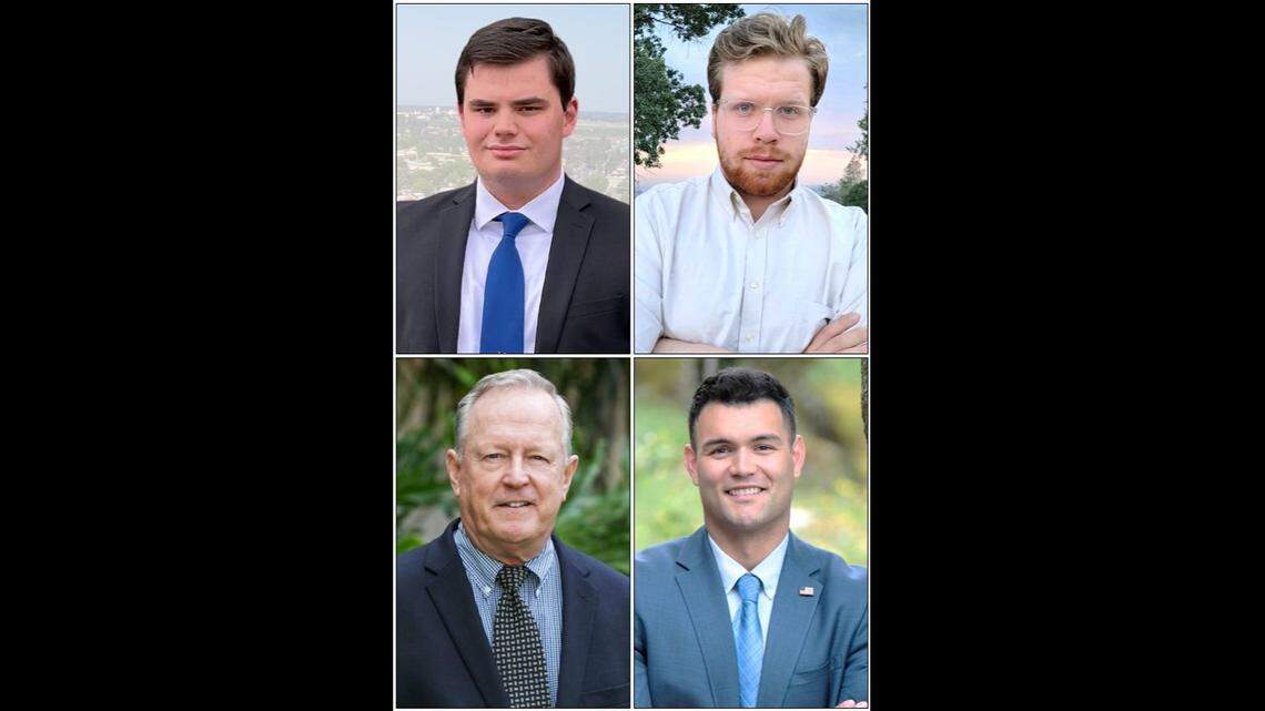 Candidates running for Assembly District 8 are, clockwise from top left, Democrat Caleb Helsel, no party preference candidate Michael Matheson, and Republicans David Tangipa and George Radanovich.