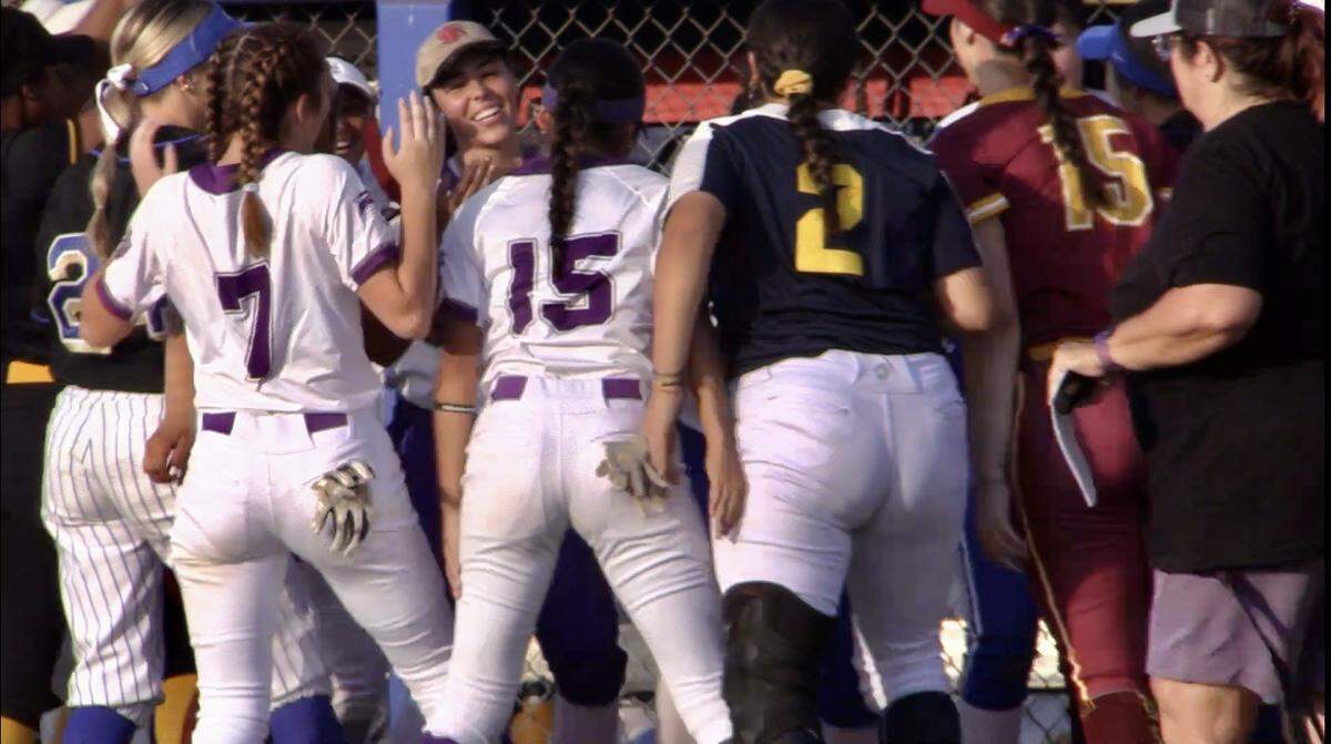 The City team gets ready for the City/County All-Star high school softball game at Margie Wright Diamond at Fresno State on Wednesday, June 21, 2023.