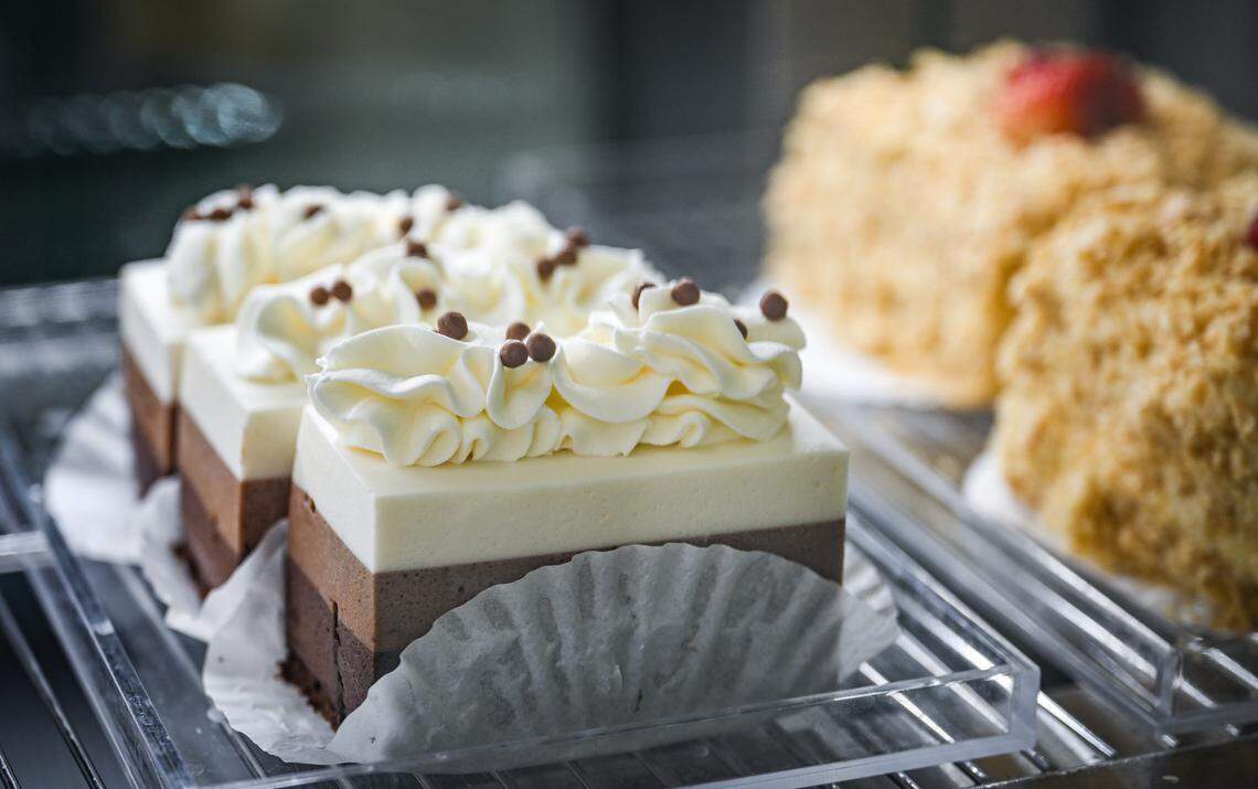 Various treats and baked goods are displayed in the cabinet Lodéi Bakery & Cafe, an Armenian family-owned bakery on the northeast corner of Palm and Bullard.