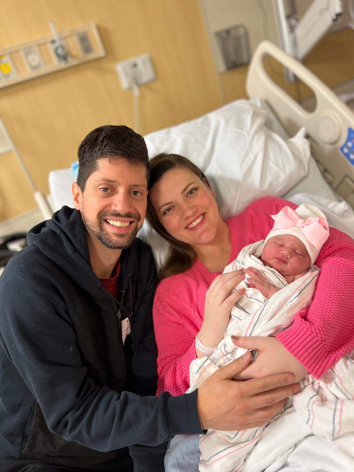 Saint Agnes welcomed its first baby of 2023 at 12:24. a.m. Lacie Messias of Los Banos gave birth to Evie Valentine Messias. Pictured with mom and baby is dad, Frederic Messias.