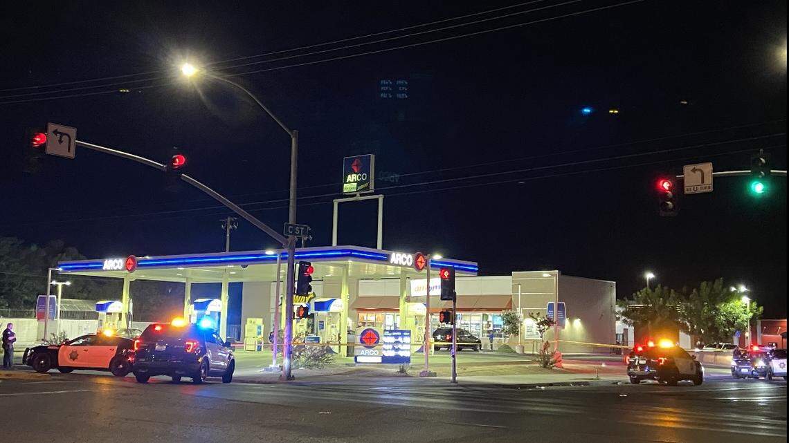 An Arco station was struck by gunfire in Fresno, California on Sunday, Aug. 1, 2021. One person was taken to the hospital after a graze wound.