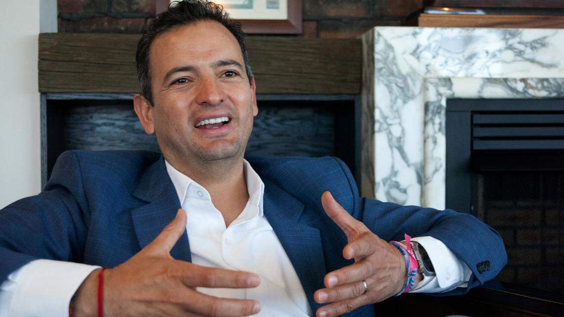 The mayor of Chihuahua, Marco Bonilla, speaks during an interview in June 2024.