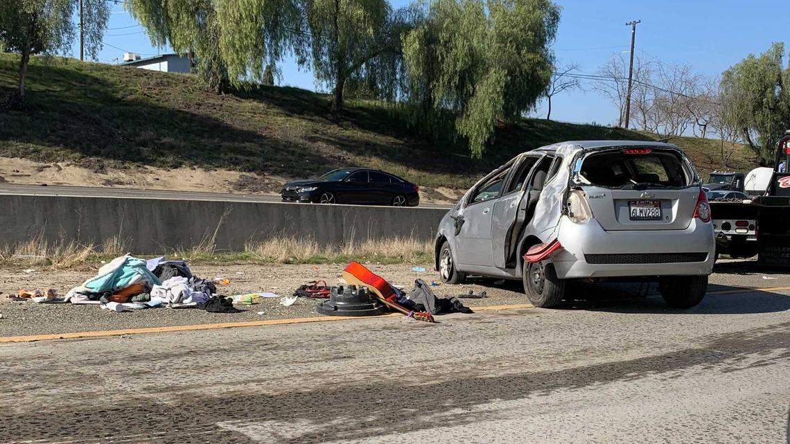 A man in his 20s died Tuesday morning after he was involved in a car crash on Highway 41 in Fresno, California. He was not wearing his seat belt, the CHP said.