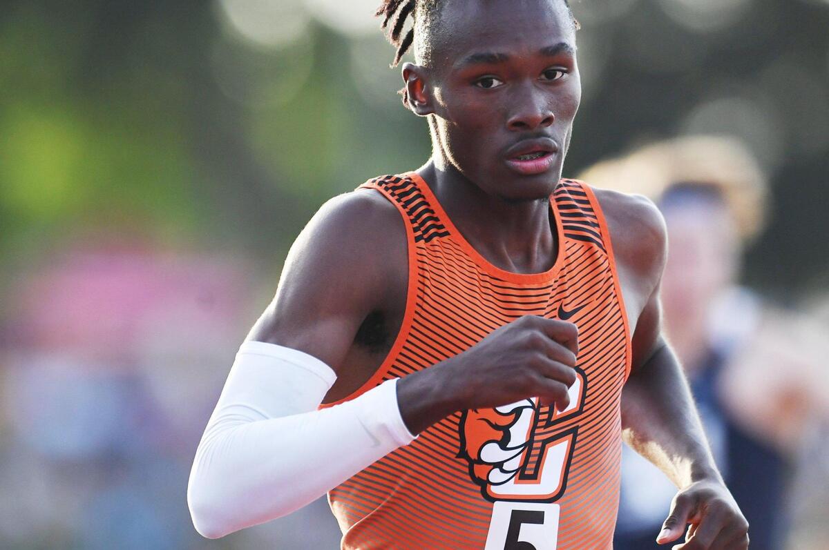 Central’s Jeremiah Walker, places first in the Boys 400 M Dash at the CIF State Track and Field Championships Friday, May 27, 2022 in Clovis.