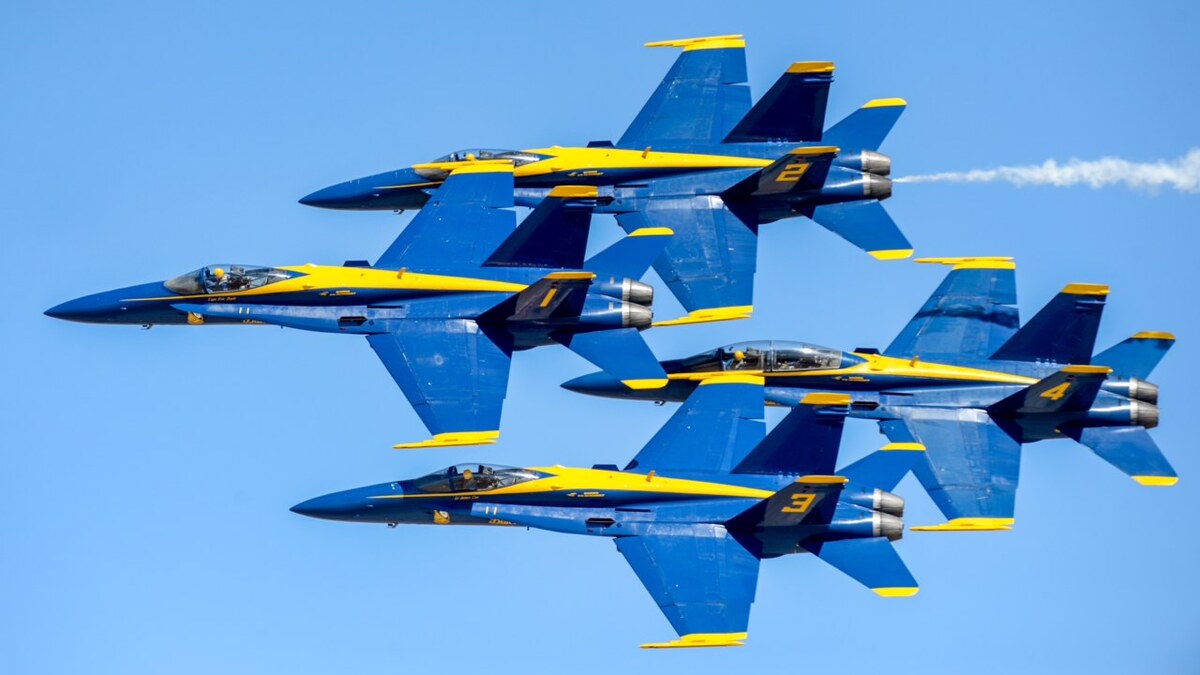 The U.S. Navy’s Blue Angels are shown flying over Naval Air Station Lemoore in 2019. The California Capital Airshow announced Friday that the Blue Angels would headline their spring 2025 event. The air show will return to Mather Airport for the weekend of March 22 and 23.