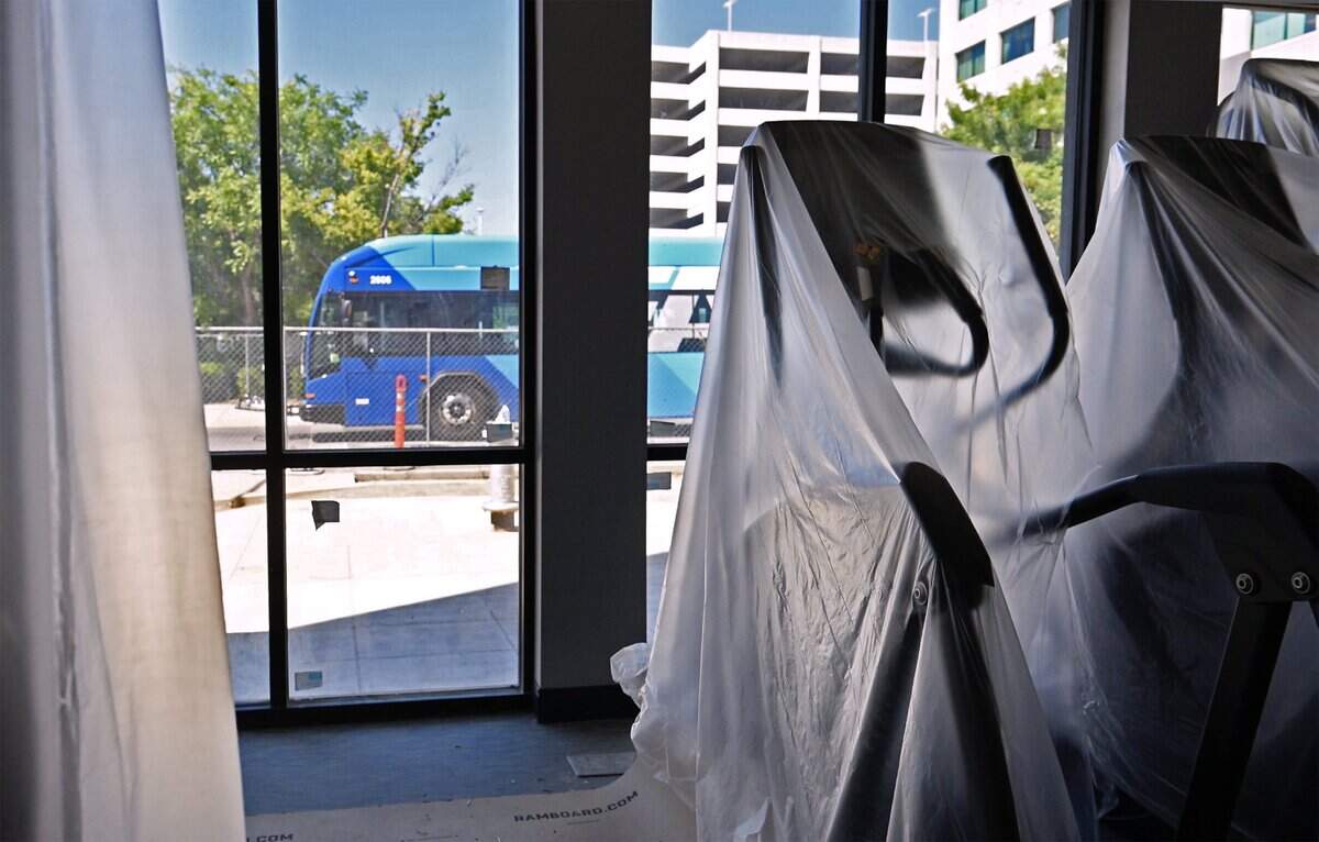 A Fresno Area Express bus passes the new Courtyard by Marriott Downtown on M Street where exercise equipment is still under wraps Wednesday, June 24, 2026, in downtown Fresno.