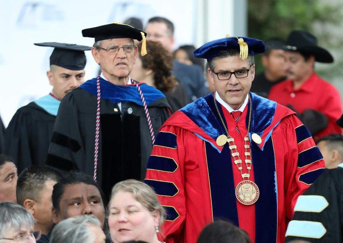 State Center Community College District Chancellor Paul Parnell and Fresno State President Joseph I. Castro participated in the 2019 commencement at the Madera Community College Center.